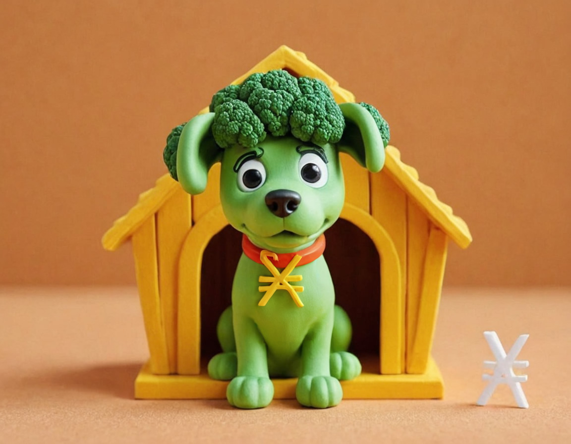 Cute Broccoli Dog in Kennel With Xno Symbol Sai Craft Clay