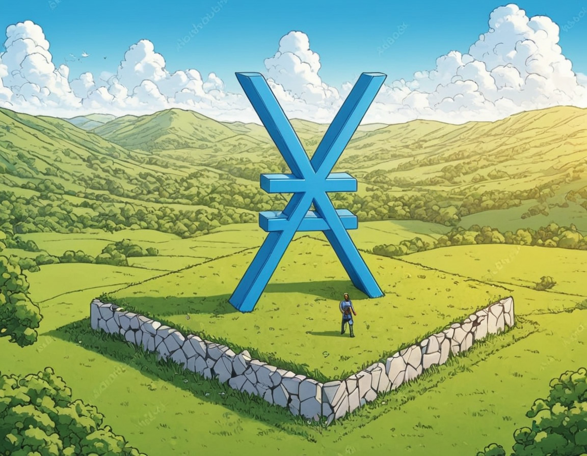 Giant Xno Symbol Statue Standing in a Beautiful Meadow Isometric View Mre Comic
