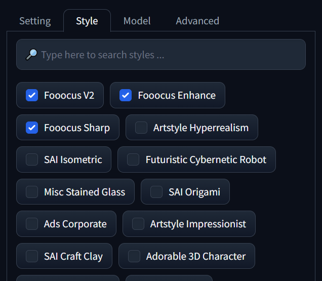 Fooocus Style Tab